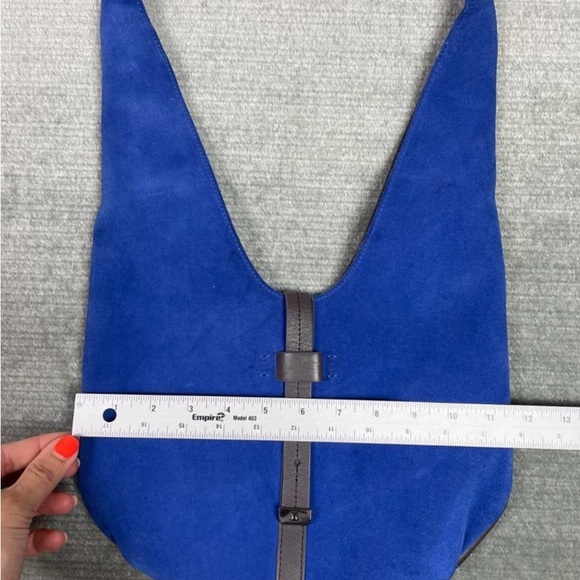 Halston Heritage Bag Womens Hobo Cobalt Blue Suede Brown Leather 2 Toned Slouch - Picture 9 of 15